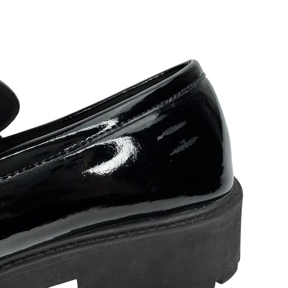 Vintage SODA Black Patent Leather Chunky Y2K Loafer Gold Chain Accent 7.5M Goth - Picture 10 of 10